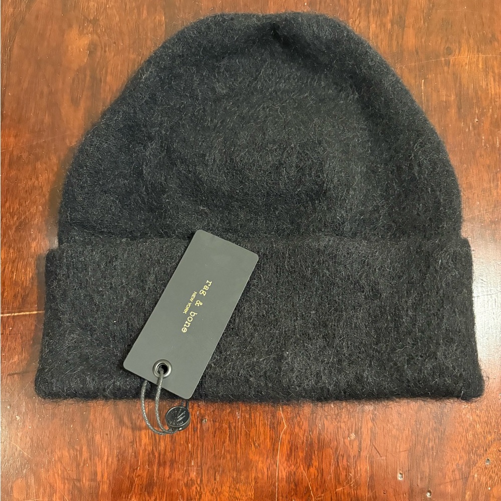 Rag & Bone Black Brushed Mohair Blend Beanie - NWT